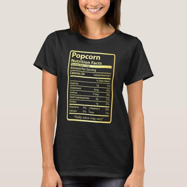 Camiseta Popcorn Nutrition Facts Comida para Ação de Graças (Frente)