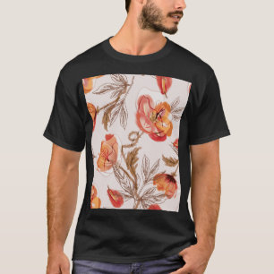 Camiseta Pópias de Fundo bege Pópias de Aquarela Padrão