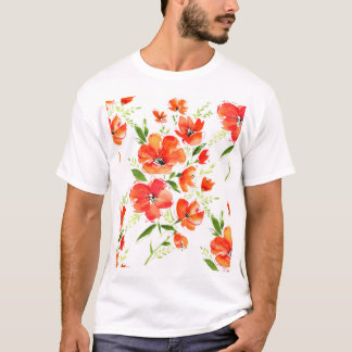 Camiseta Pópias Laranja Gentil Padrão de Aquarela