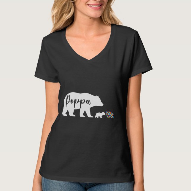 Camiseta Poppa Bear Autismo Consciência Amor Suporte Famili (Frente)