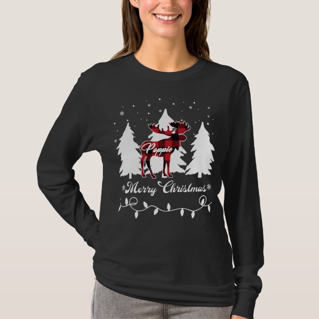 Camiseta Poppie Moose Buffalo Red Plaid Christmas Matching  (Frente)