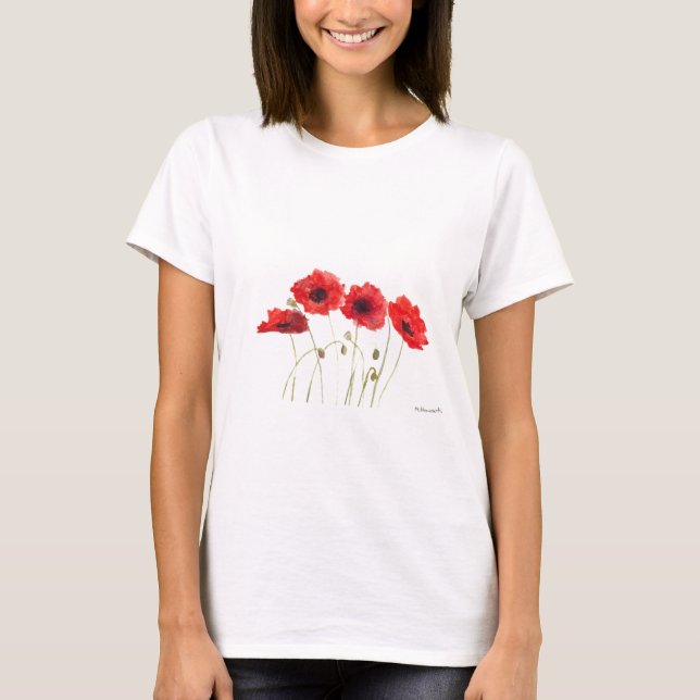 Camiseta Poppies flores vermelhas aquarela floral rústica (Frente)