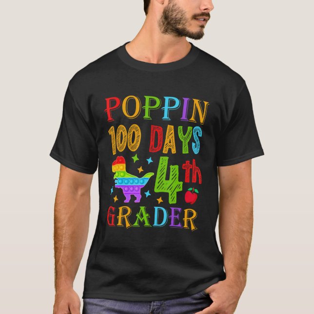 Camiseta Poppin 100 Days 4th Grader Primary School Kid Elem (Frente)