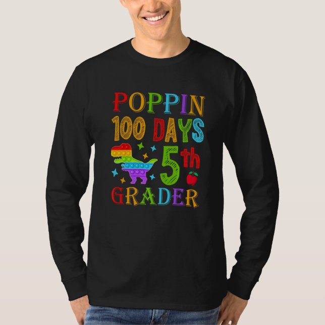 Camiseta Poppin 100 Days 5th Grader School Dinosaur Kid T-R (Frente)