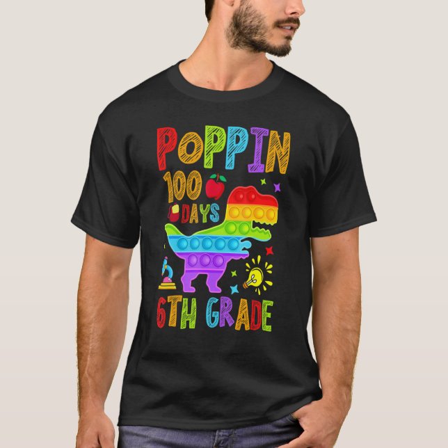 Camiseta Poppin 100 Days 6th Grade Primary School Dino Kid  (Frente)