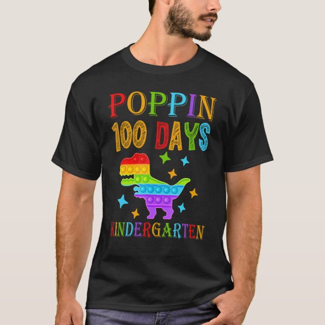 Camiseta Poppin 100 days Kindergarten School Dinosaur T-Rex (Frente)