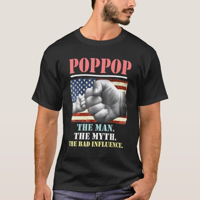Camiseta Poppop o homem O mito a má influência americana (Frente)