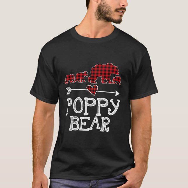 Camiseta Poppy Bear Christmas Pajama Red Xadrez Buffalo Fam (Frente)