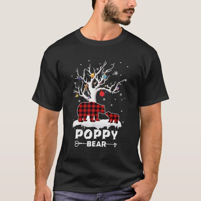 Camiseta Poppy Bear Pajama Red Xadrez Buffalo Familiar Pres (Frente)