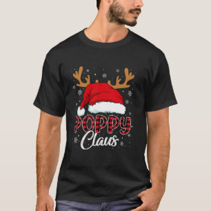 Camiseta Poppy Claus Santa Hat Reindeer Xadrez Vermelha Cor