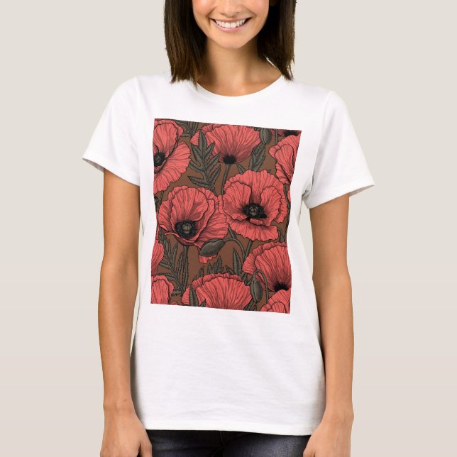 Camiseta Poppy garden in coral and brown (Frente)