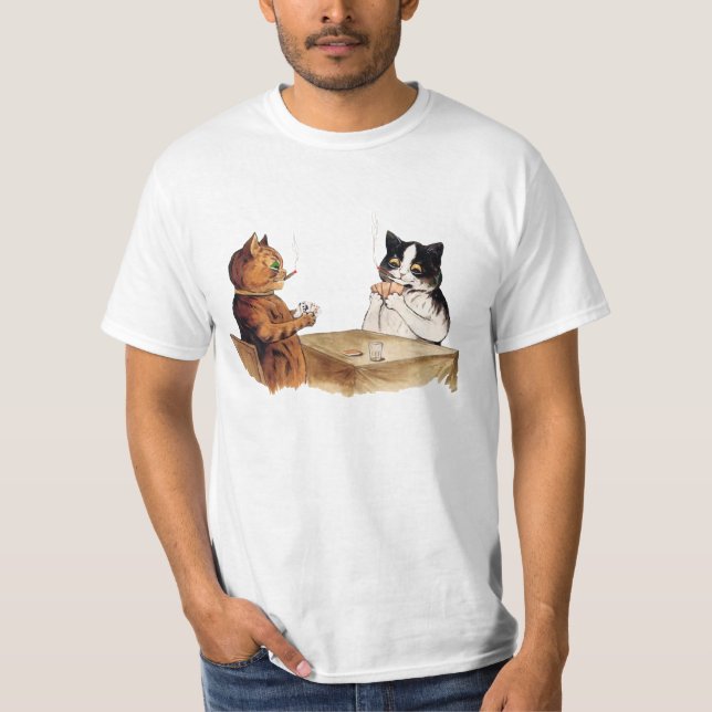 Camiseta póquer do vintage que joga gatos (Frente)