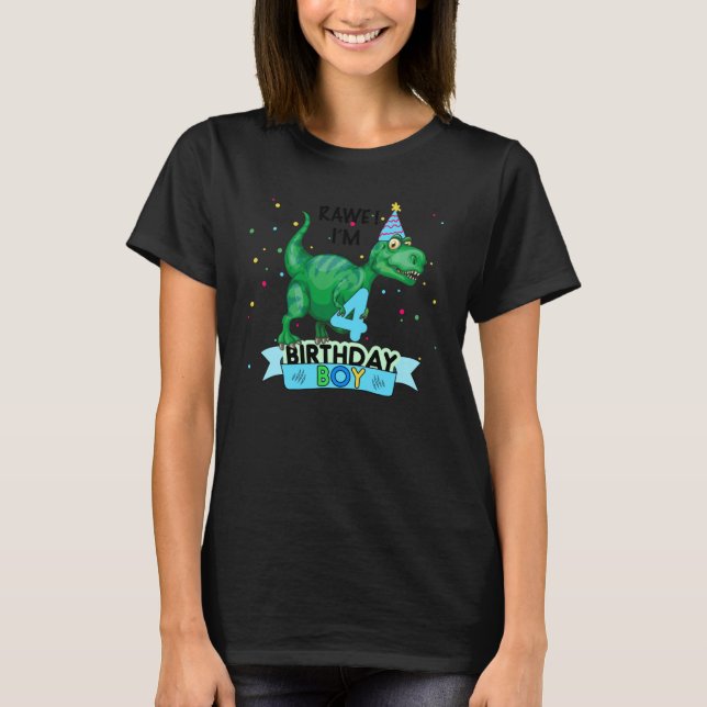 Camiseta Por 4 anos, 4 anos, garoto Rex Dinossaur (Frente)