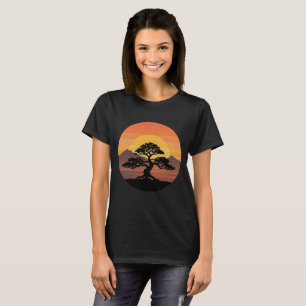 Camiseta pôr do sol árvore bonsai vintage natureza