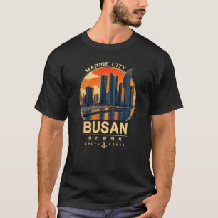 Camiseta Pôr do sol da cidade marítima de Busan com silhuet