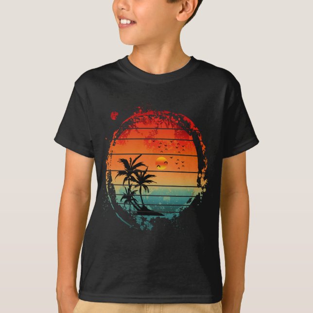 Camiseta pôr do sol da moda com palmeira (Frente)