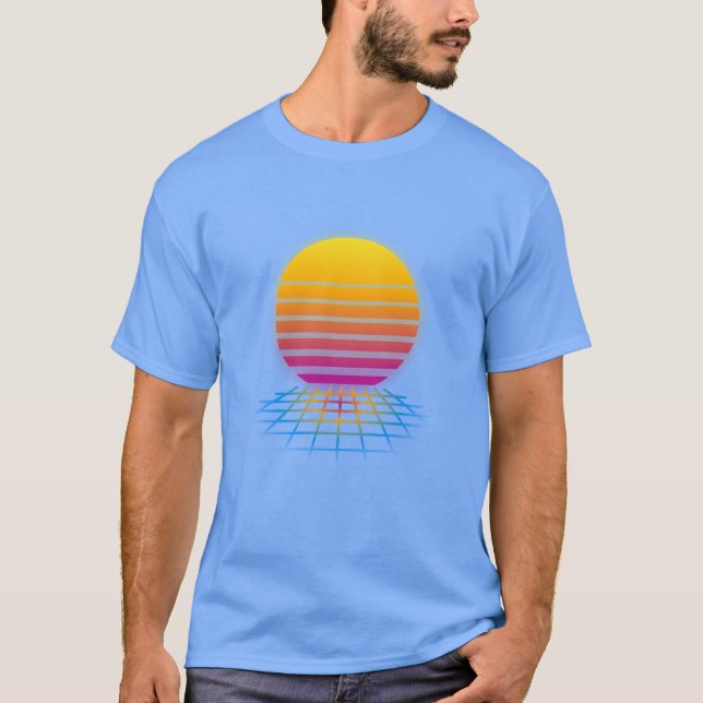 Camiseta por do sol de 80s Synthwave (Frente)