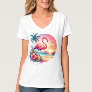 Camiseta Pôr do Sol de Flamingo Rosa Clipart-93938