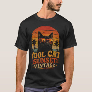 Camiseta Pôr do Sol de Gato Legal Design de Gato Vintage Re