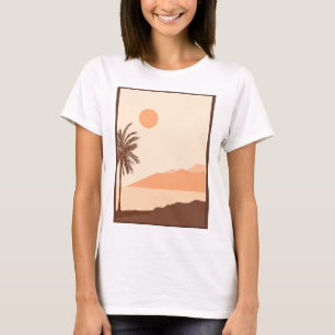 Camiseta Pôr do Sol de Palmeira, Ilha, Arte Abstrata Boho
