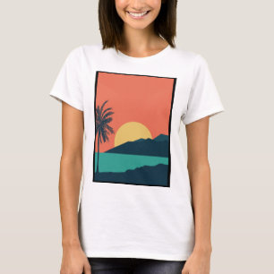 Camiseta Pôr do Sol de Palmeira, Ilha, Arte Abstrata Boho