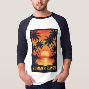 Camiseta "Pôr do Sol de Verão – Gráfico de Praia com Palmei