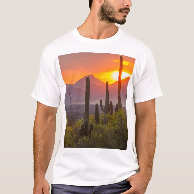 Camiseta pôr do sol do cacto do deserto, Arizona (Frente)