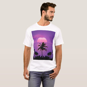 Camiseta Pôr do Sol do Caribe Estética Vaporwave Retro 80s