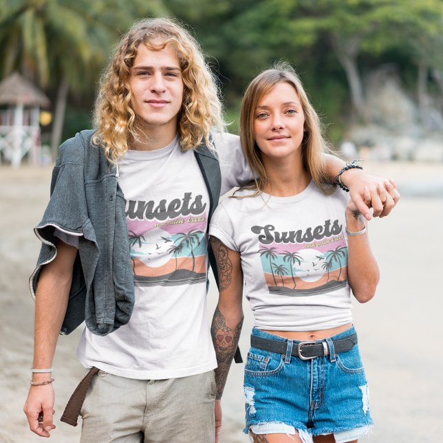 Camiseta Pôr do Sol e Árvore de Palmas (Criador carregado)