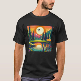 Camiseta Pôr do Sol e Árvores do Golf de Disco Retroativo