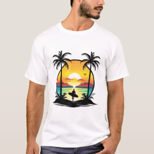 Camiseta Pôr do sol em ilha tropical com desenho de círculo