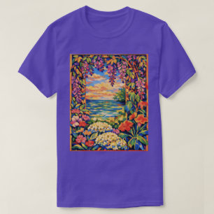 Camiseta Pôr do Sol Floral Oceânico Vibrante Jardim – Fauve