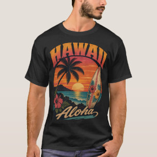 Camiseta Pôr-do-sol havaiano vintage palmeiras pranchas de