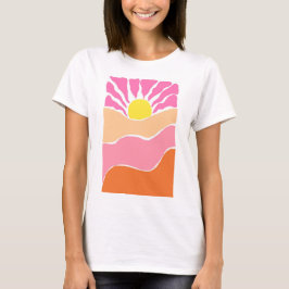 Camiseta Pôr do sol laranja e rosa pálido Boho