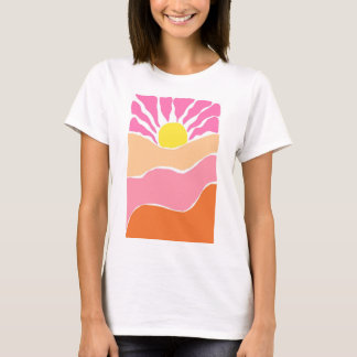 Camiseta Pôr do sol laranja e rosa pálido Boho