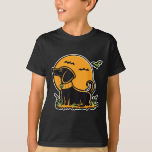 Camiseta Pôr do Sol Lua Cheia Cachorro Preto Lab Dachshund