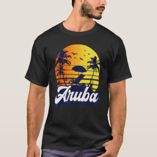 Camiseta Pôr do Sol na Praia Caribe de Aruba Retro