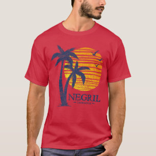 Camiseta Pôr do sol na praia de Negril Jamaica vintage masc