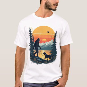 Camiseta Pôr do sol nas montanhas com cão Bigfoot vintage r