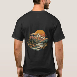 Camiseta Pôr do Sol no Rio da Montanha Vintage Impressão na