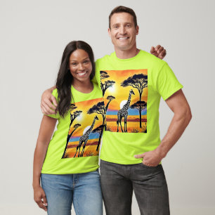 Camiseta Pôr do Sol no Safari: Abraço da Girafa