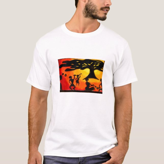 Camiseta Por do sol orgânico pintado T de África (Frente)