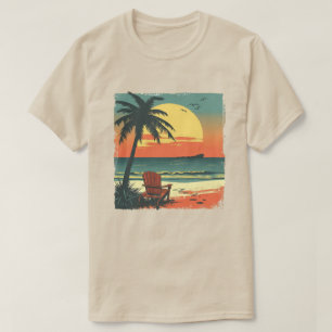 Camiseta Pôr do sol personalizável da palmeira tropical ret