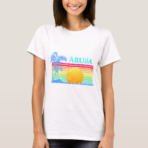 Camiseta Por do sol retro de Aruba da praia
