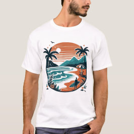 Camiseta Pôr do Sol Retro de Surf na Praia & Palmeiras