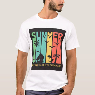 Camiseta Pôr do sol retrô de verão Silhueta gráfica da prai