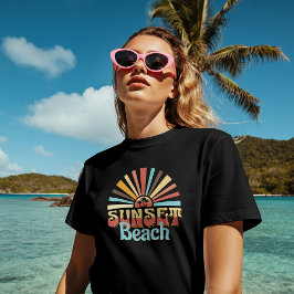 Camiseta Pôr do Sol Retrô na Praia Tipografia Vintage