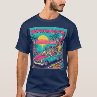 Camiseta Pôr do sol Retro Roadtrip em Neon Car garota retrô