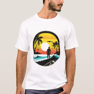 Camiseta Pôr do Sol Silhueta Arte Retro Praia Tropical