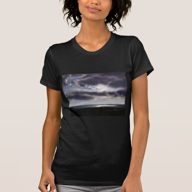 Camiseta Pôr do sol sobre a pintura a aquarela do lago (Frente)